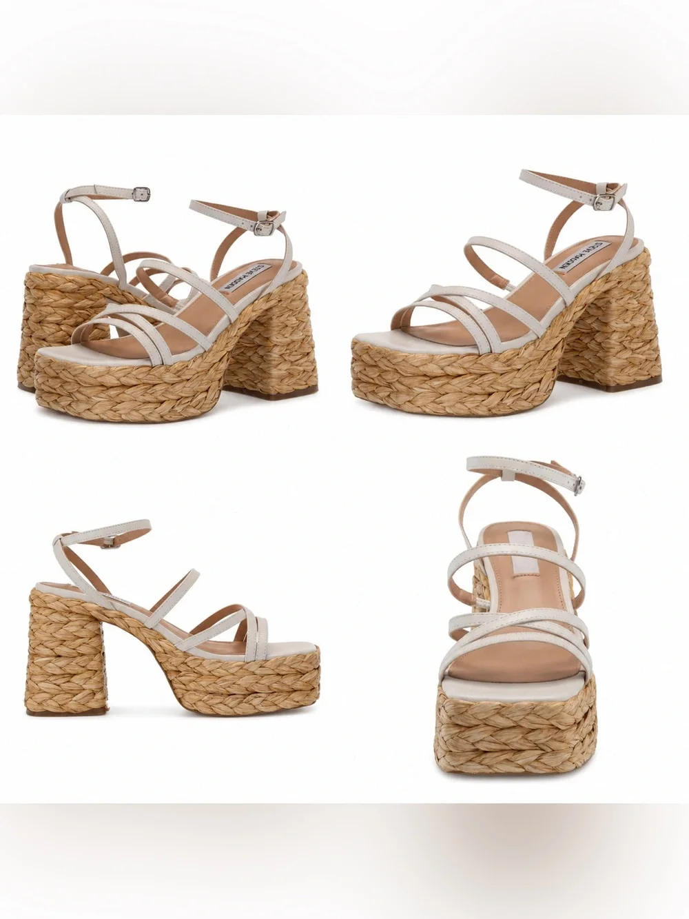 Steve Madden Belise White Leather Raffia Platform Heels 8 $130 Retail